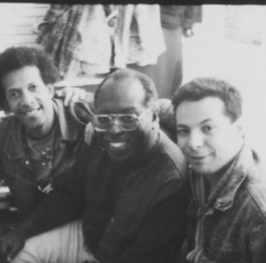 Musicians Vance Tenort and Ben Schwag with Curtis Mayfield (center)