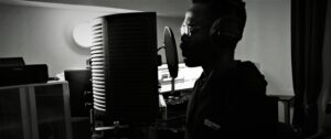 Singer in a recording studio in Brussels